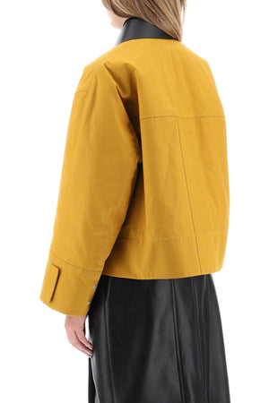 JIL SANDER Flared Cut Cotton Jacket with Leather Collar for Women