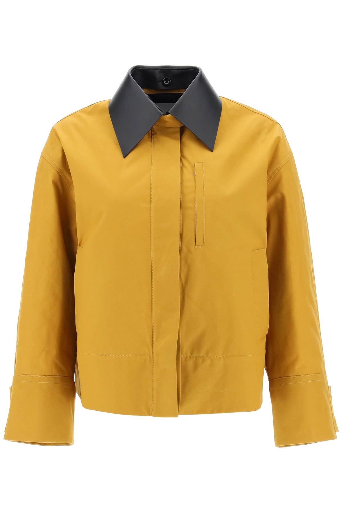 JIL SANDER Flared Cut Cotton Jacket with Leather Collar for Women