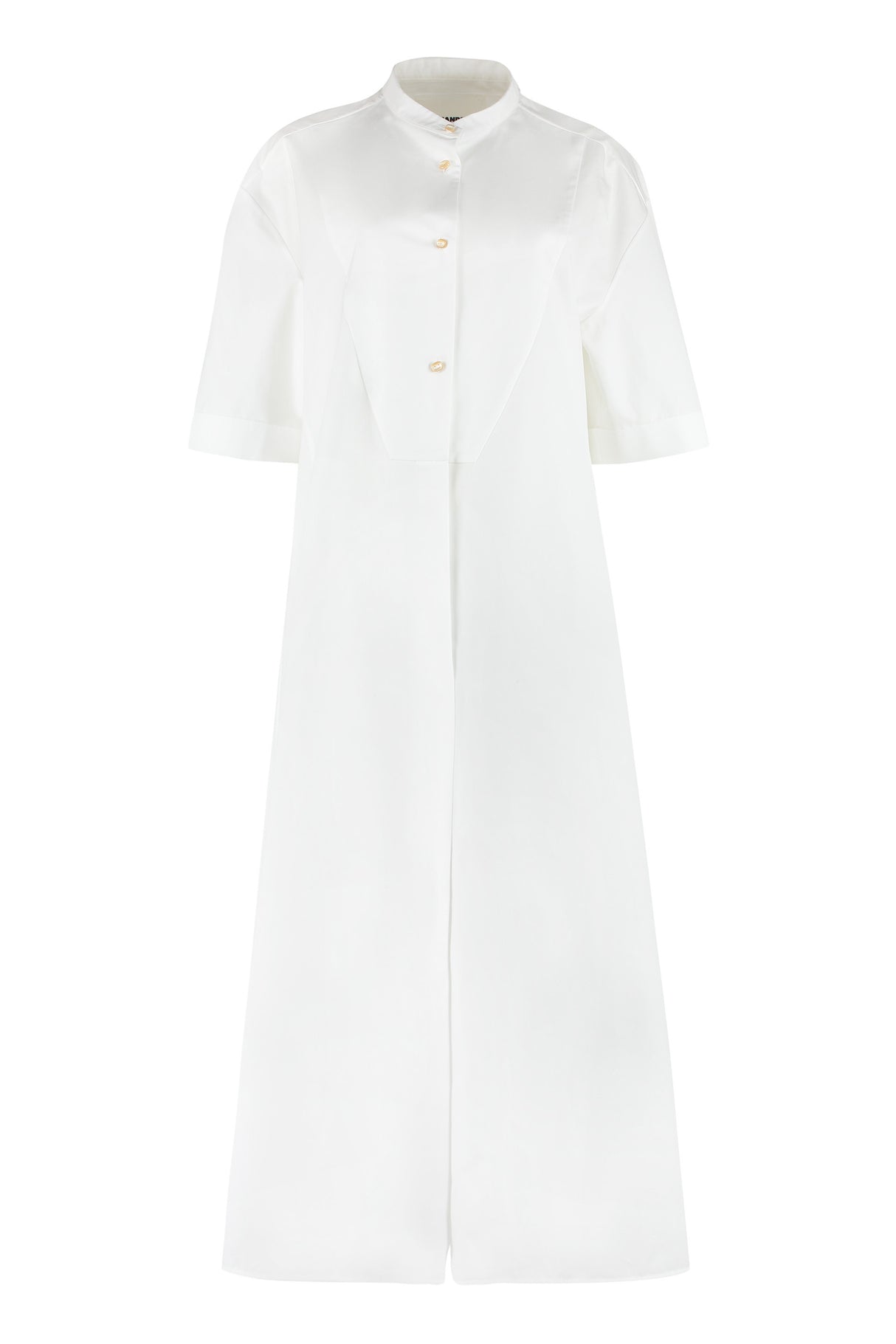 JIL SANDER White Cotton Shirtdress with Cuffed Sleeves and Front Slit for Women