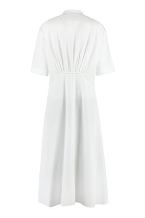 White Cotton Shirtdress with Cuffed Sleeves and Front Slit for Women