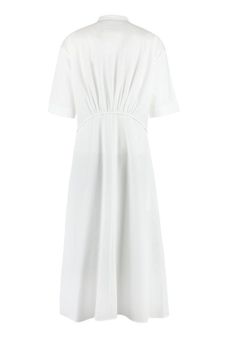 White Cotton Shirtdress with Cuffed Sleeves and Front Slit for Women