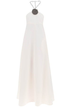 JIL SANDER Elegant White Maxi Dress with Integrated Necklace for Women, SS24 Collection