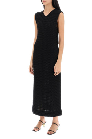 JIL SANDER Midi Tank Dress in Openwork Knit for Women in Black