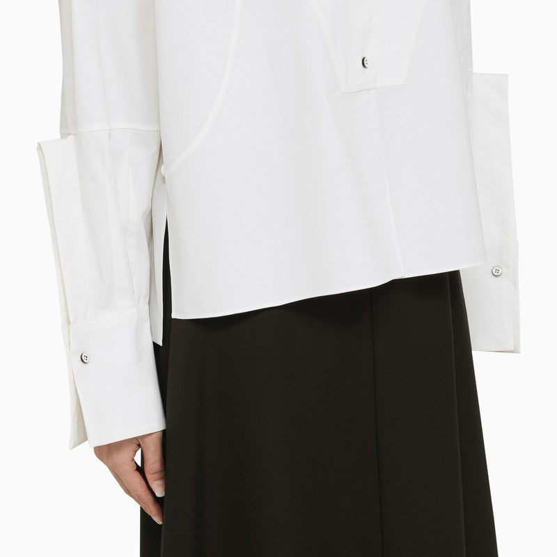 JIL SANDER Elegant White Cotton Shirt with Mandarin Collar and Sleeve Details for Women