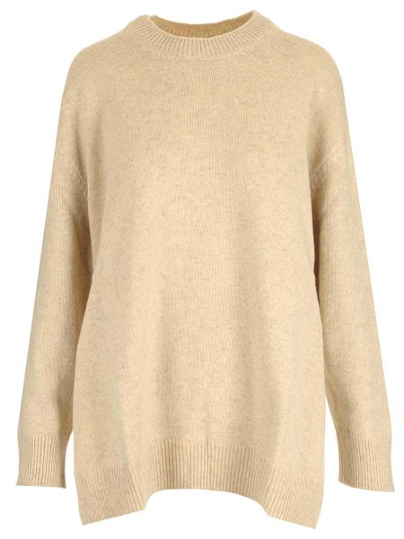 JIL SANDER Luxurious Beige Wool Blend Crewneck Knit Sweater