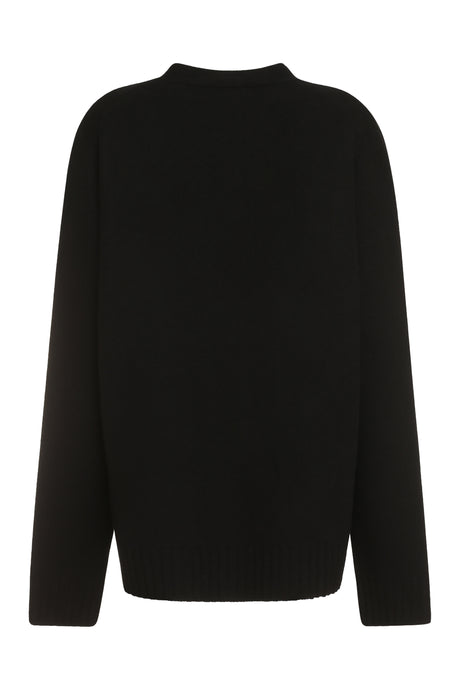女士黑色羊毛開衫 - 落肩設計，寬鬆剪裁 - 2024系列