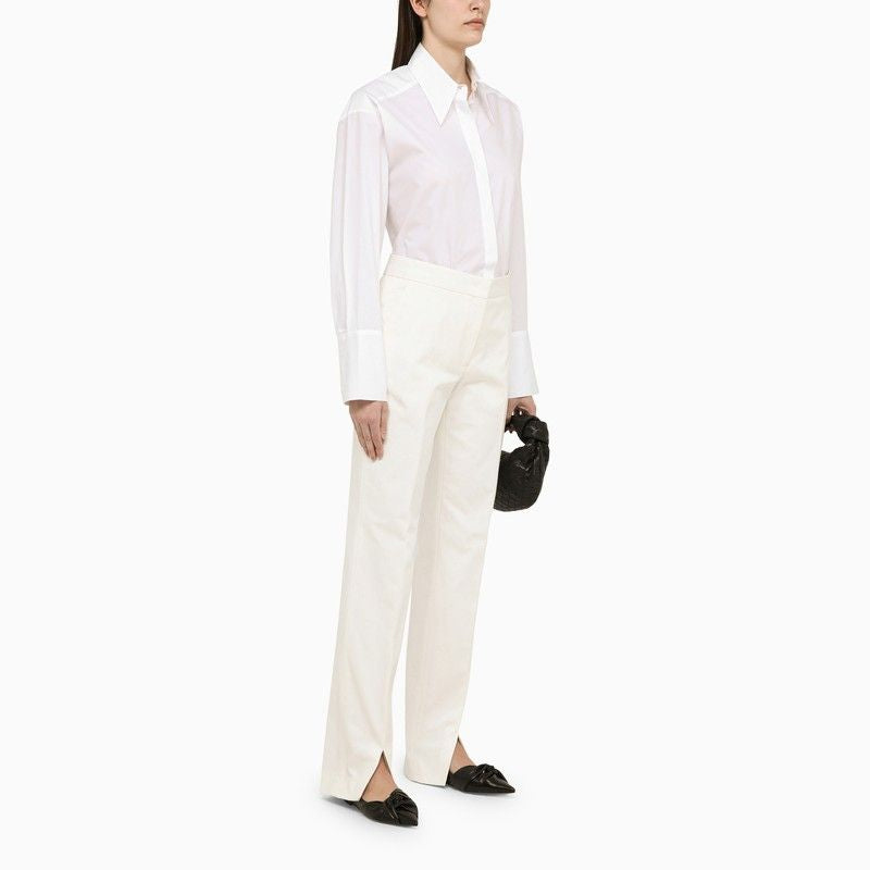 White Cotton Trousers with Slits for Women - SS24 Collection