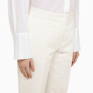 White Cotton Trousers with Slits for Women - SS24 Collection