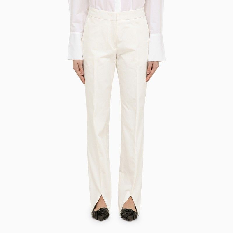 White Cotton Trousers with Slits for Women - SS24 Collection