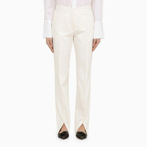 White Cotton Trousers with Slits for Women - SS24 Collection