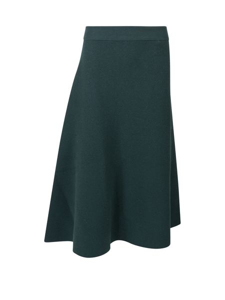 JIL SANDER Asymmetrical Green Skirt in Wool Cashmere Blend with Side Seam Opening for Women