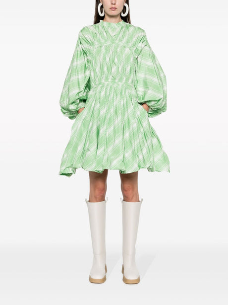 Green Plaid-Check Mini Dress