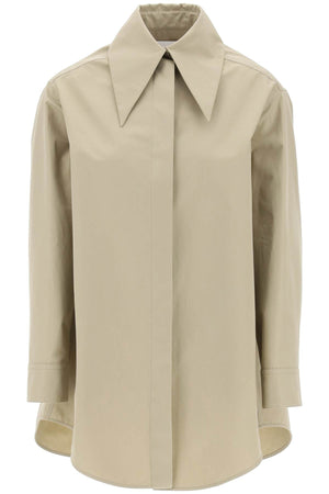 Organic Cotton Oversized Shirt - Wide Collar, Hidden Buttons