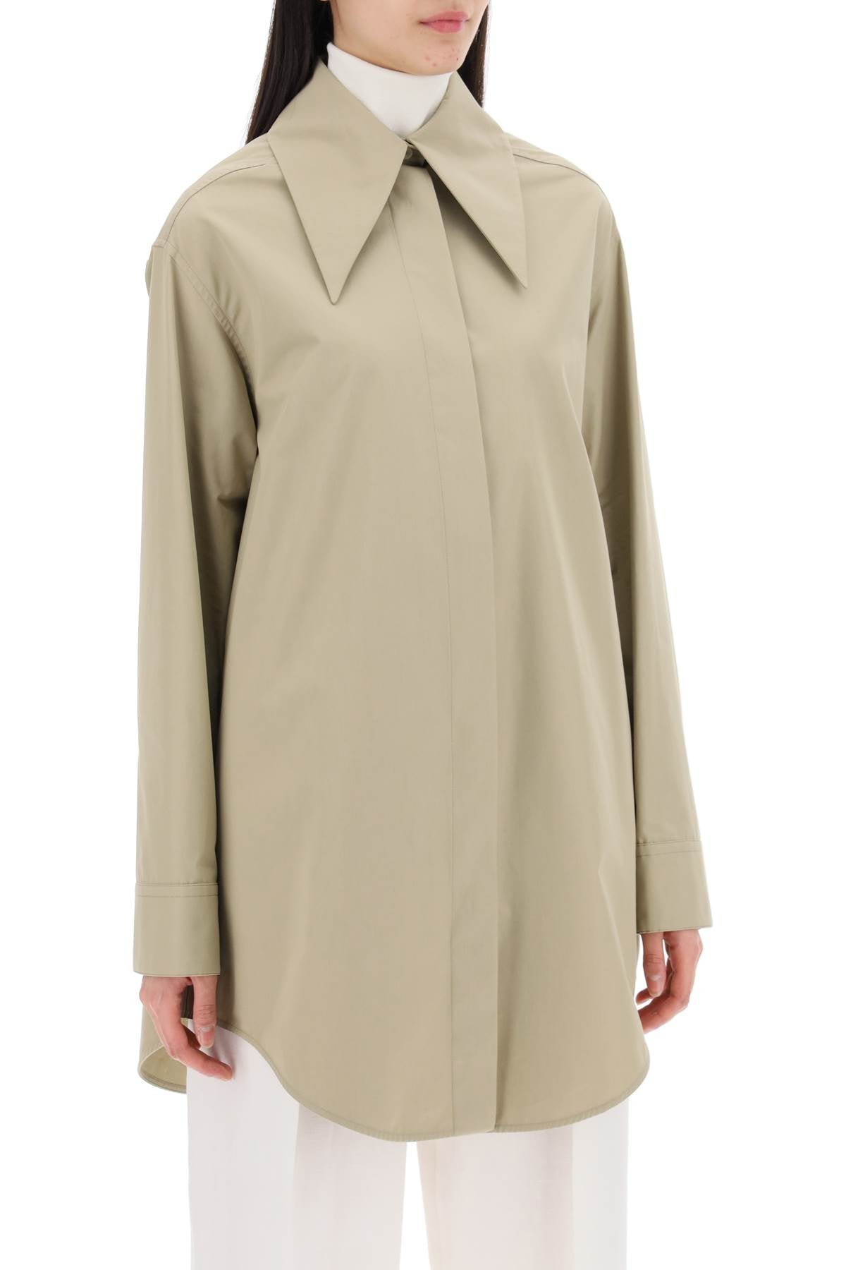 Organic Cotton Oversized Shirt - Wide Collar, Hidden Buttons