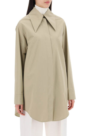 Organic Cotton Oversized Shirt - Wide Collar, Hidden Buttons