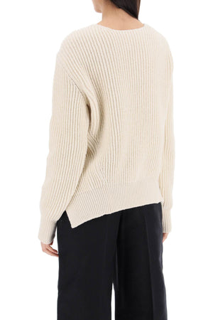 JIL SANDER Versatile Tan Ribbed Sweater with Tieable Closure