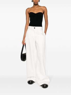 JIL SANDER High-Waisted Wide Leg Cotton Trousers - White