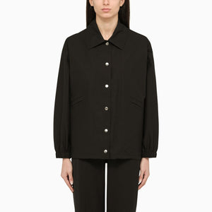 JIL SANDER Black Waterproof Cotton Jacket with Logo Print for Women - SS24