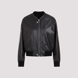 JIL SANDER Black Leather Bomber Jacket for SS24