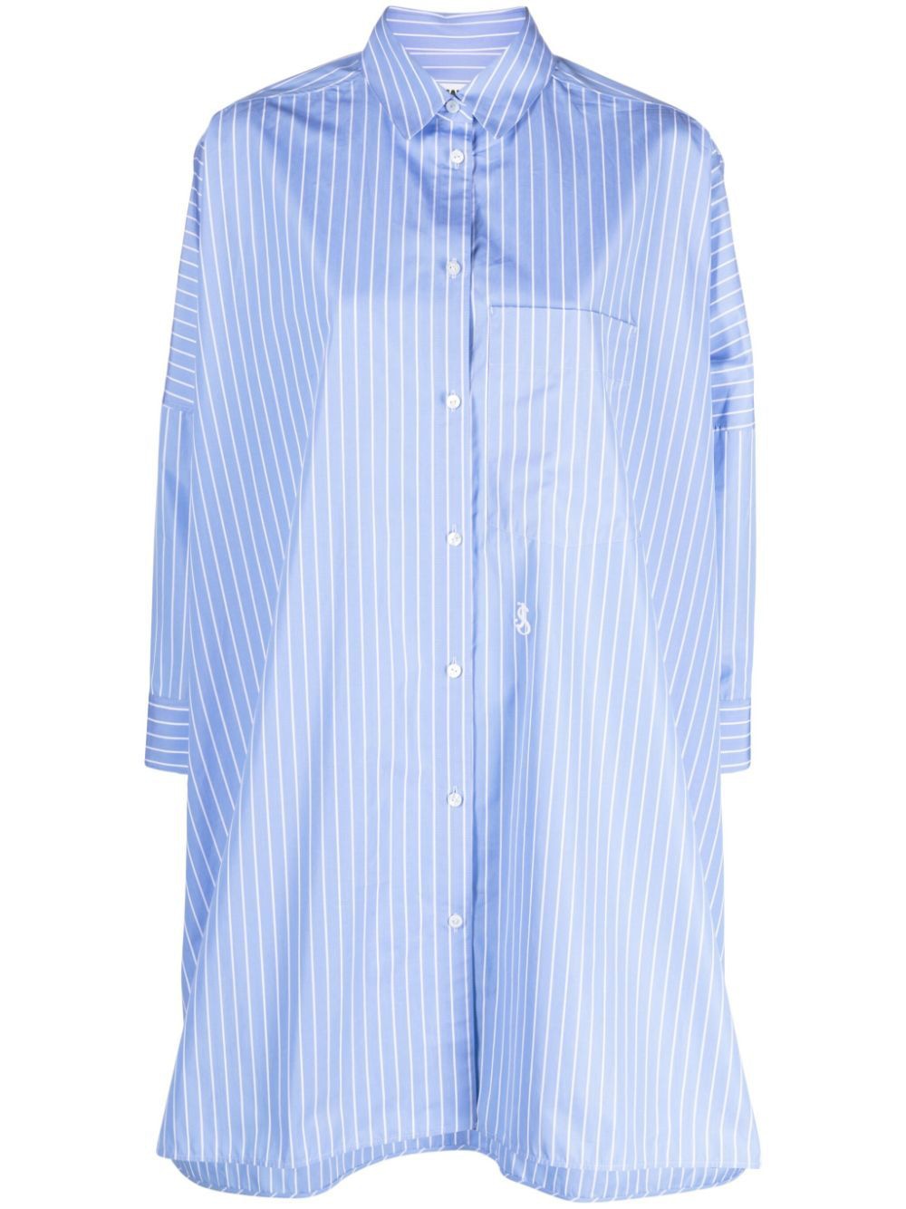 JIL SANDER Light-Blue Striped Long Shirt with Casual Cut