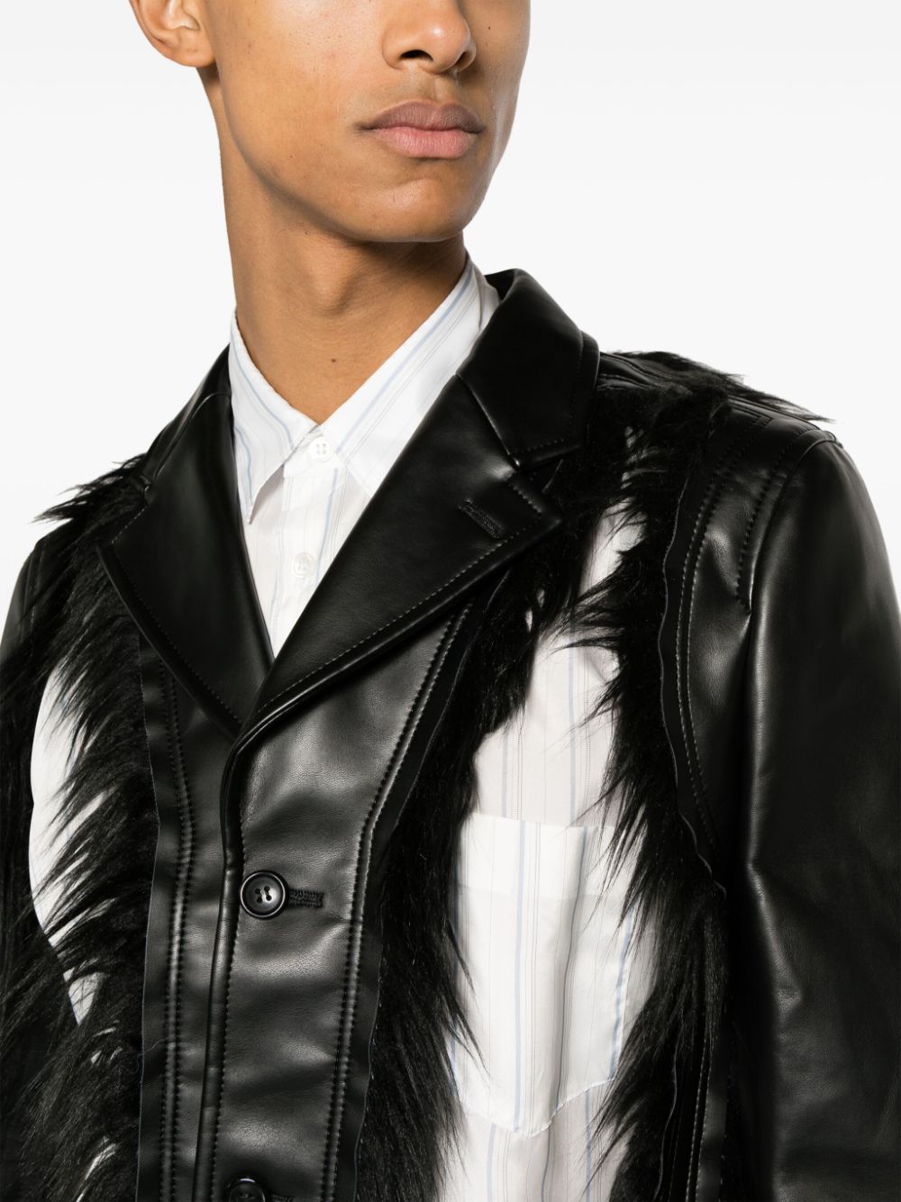 HOMME PLISSE Men's Black Faux Leather Cut-Out Detail Jacket