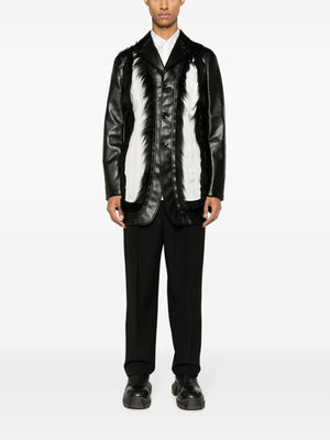 HOMME PLISSE Men's Black Faux Leather Cut-Out Detail Jacket