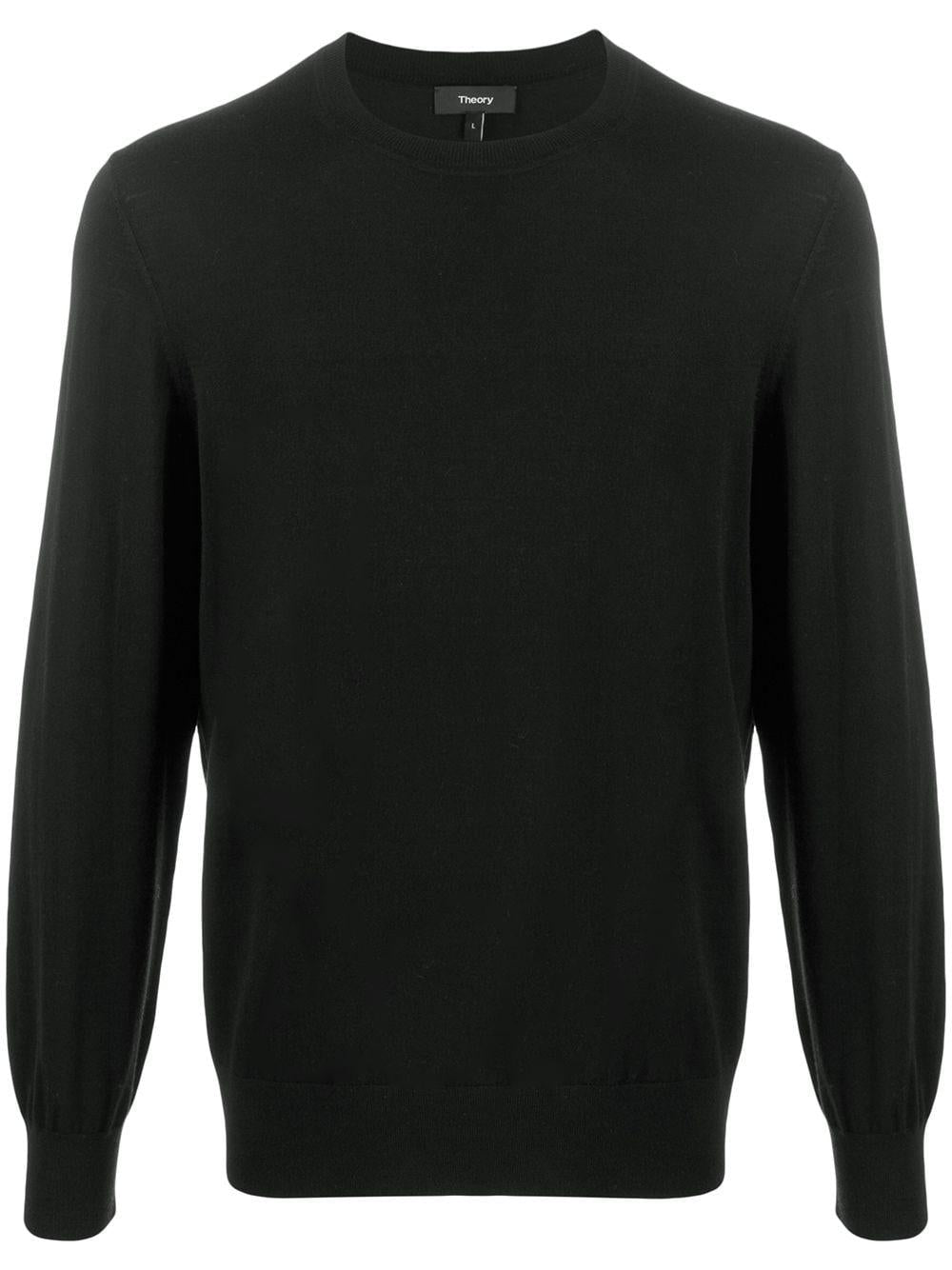 THEORY Men's Black Wool Crew Neck Sweater for FW22