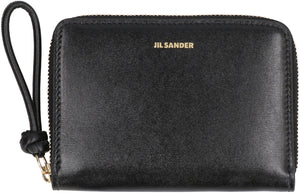 JIL SANDER Black Leather Wallet - Top Zipper Closure, Multiple Pockets and Card Slots for Women (FW23)