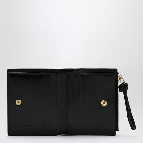 JIL SANDER Elegant Mini Black Leather Wallet with Gold Accents