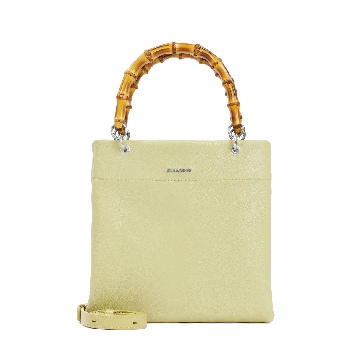 Green Leather & Bamboo Shopper Bag for Women