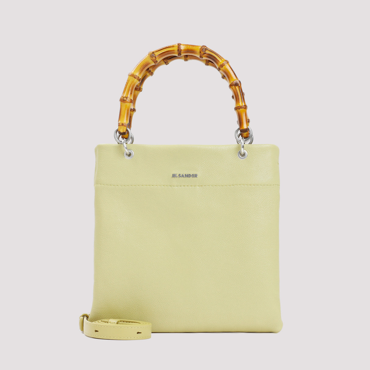 Green Leather & Bamboo Shopper Bag for Women