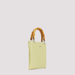 Green Leather & Bamboo Shopper Bag for Women