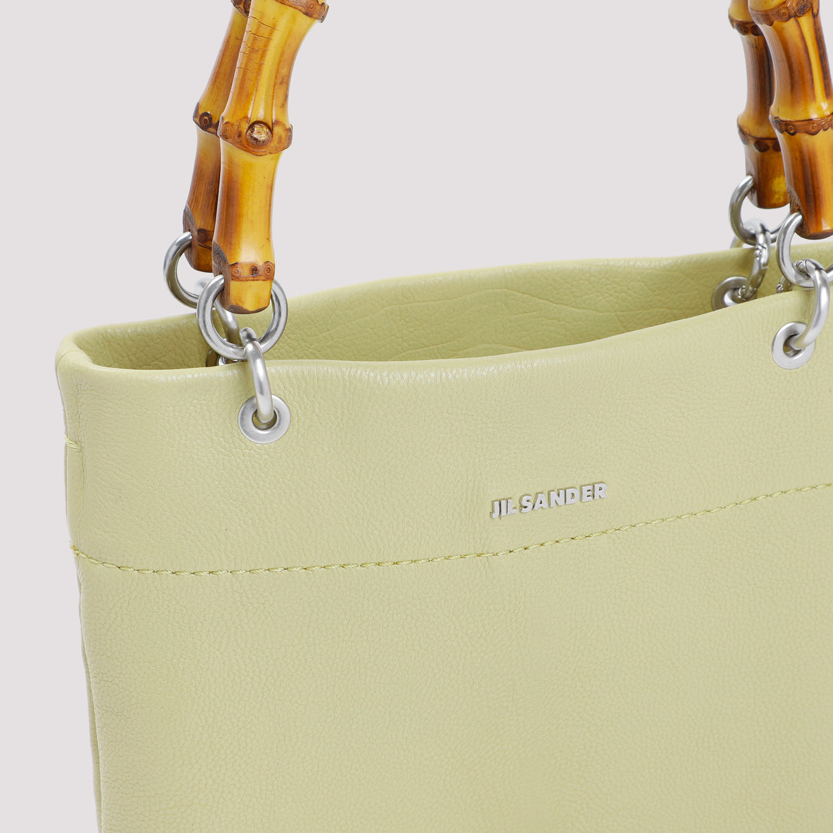 Green Leather & Bamboo Shopper Bag for Women