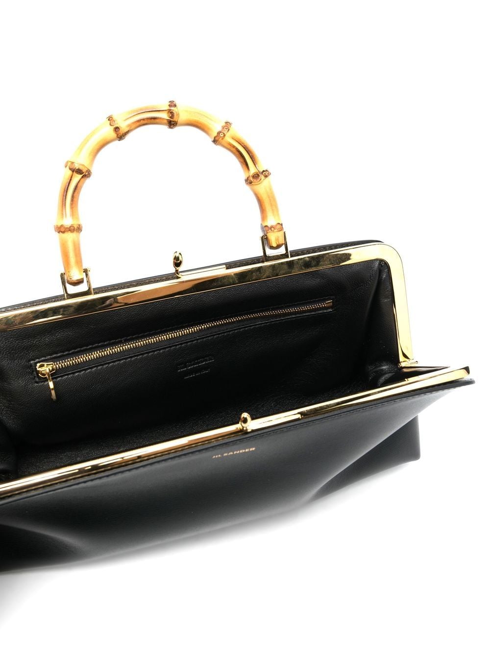 Goji Bamboo-Handle Leather Handbag for Women in Black