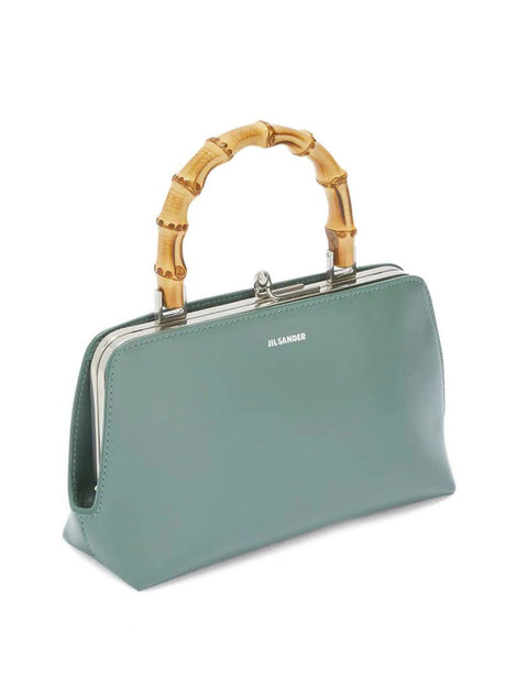 JIL SANDER Mini Bamboo Green Leather Top-Handle Pouch Handbag for Women SS24
