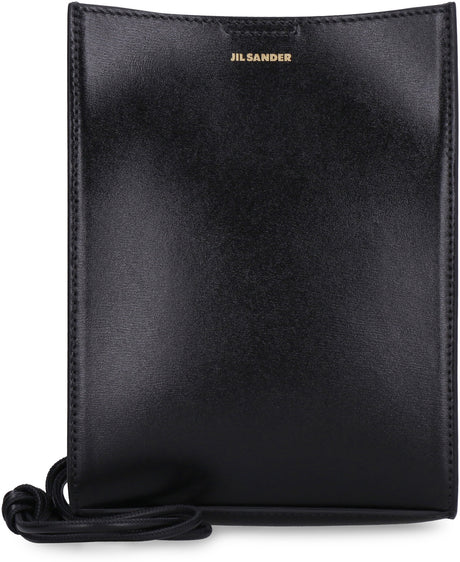 Black Leather Crossbody Handbag with Decorative Knot Strap