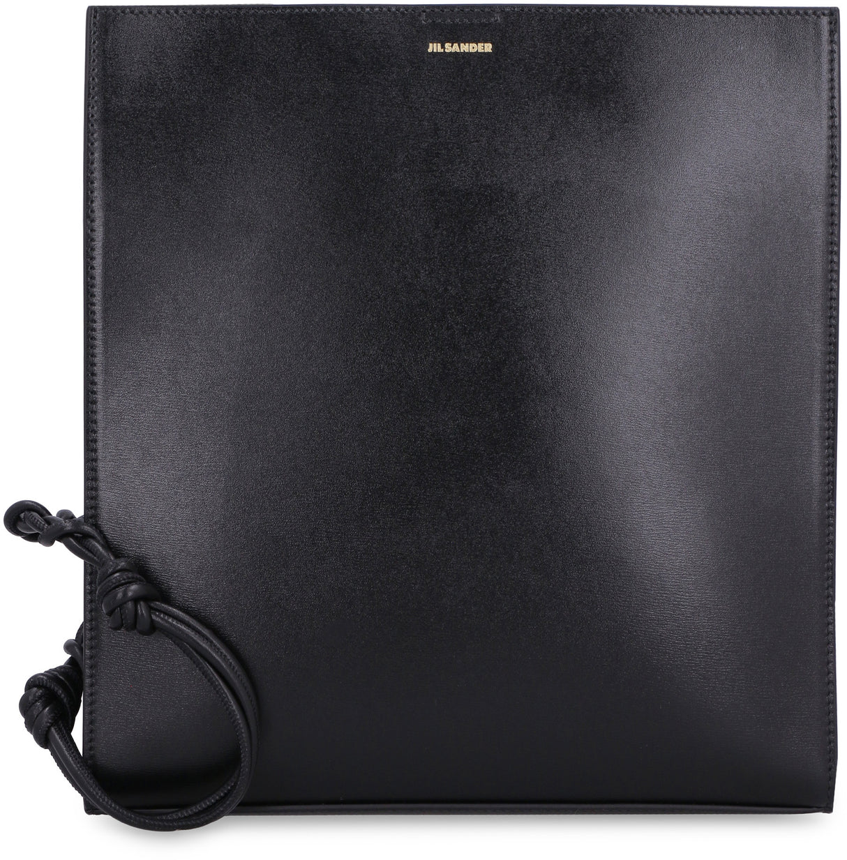 JIL SANDER Black Leather Medium Tangle Crossbody Bag with Woven Strap and Gold-Tone Accents