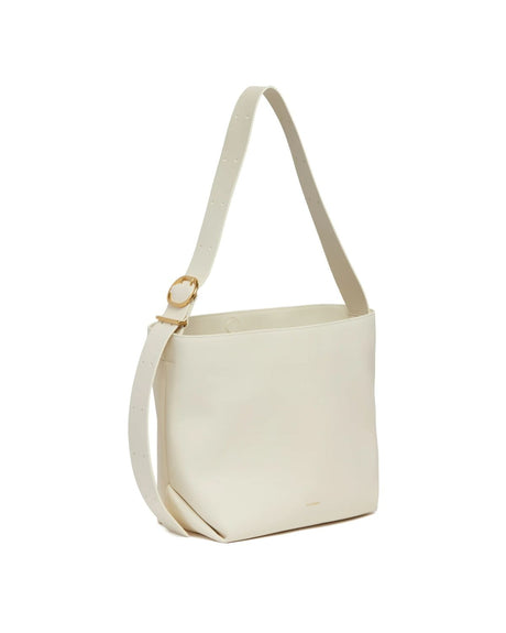 JIL SANDER Women's White Calf Leather Medium Tote Crossbody Handbag SS24
