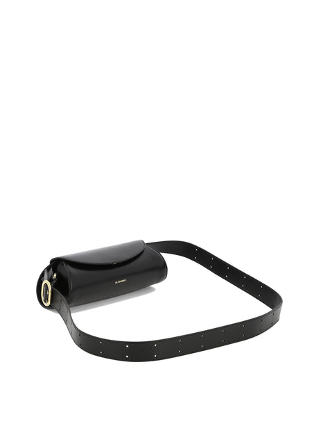 JIL SANDER Mini Cannolo Black Leather Crossbody Bag for Women