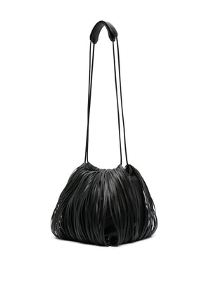 JIL SANDER Black Leather Mini Dumpling Crossbody Bag with Fringe Detail - Women's SS24