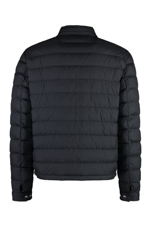 MONCLER Men's Black Techno-Nylon Down Jacket with Leather Details - SS24