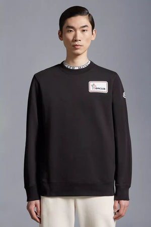 MONCLER Classic Crewneck Sweatshirt with Logoed Design - Black