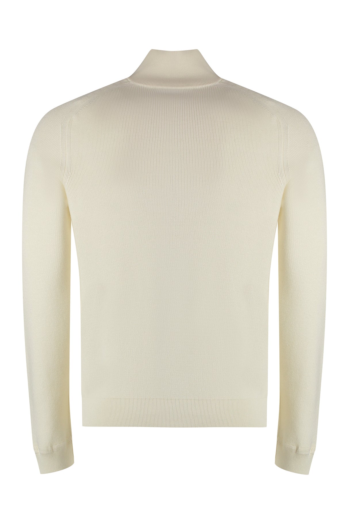 MONCLER Men's Cotton Blend Sweater with Logo Patch and Ribbed Knit Edges