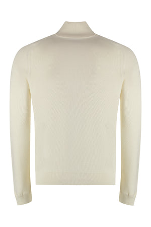 MONCLER Men's Cotton Blend Sweater with Logo Patch and Ribbed Knit Edges