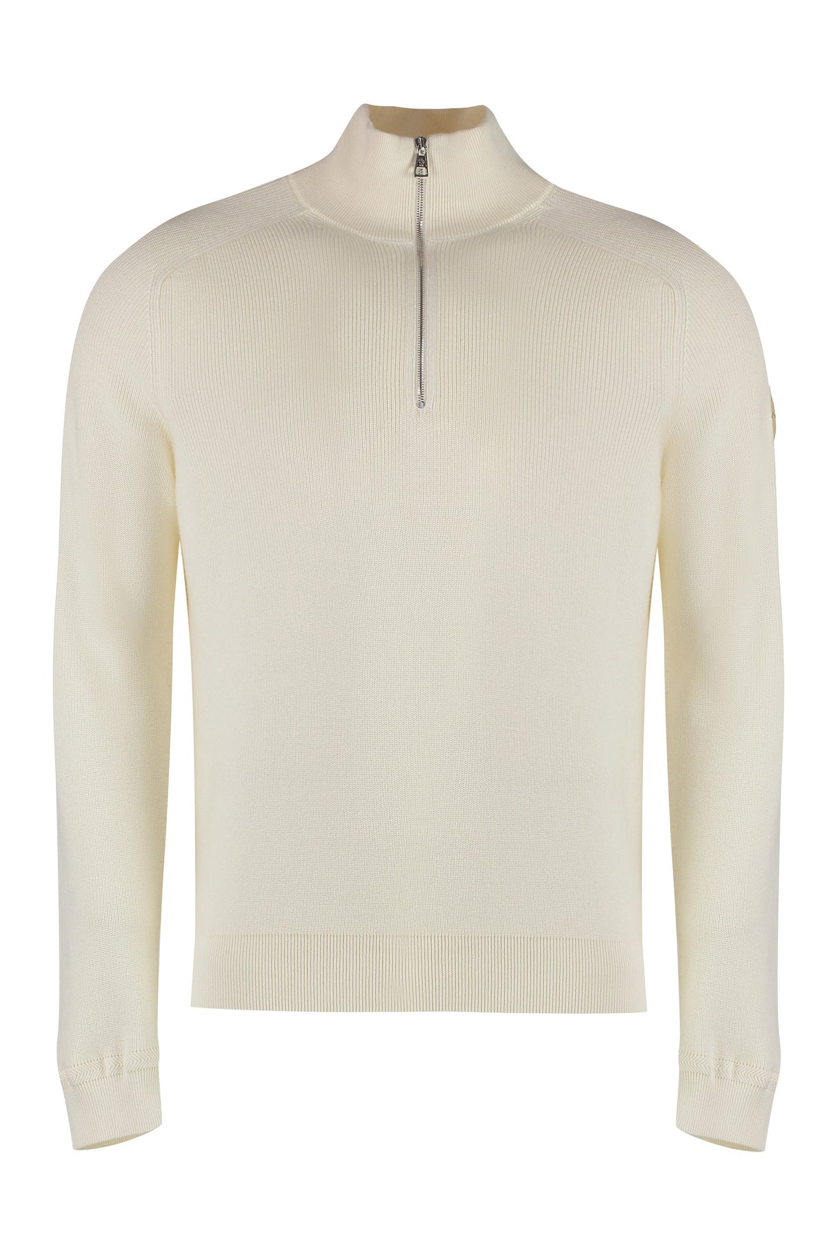 MONCLER Men's Panna Knit Sweater with Logo Patch and Ribbed Edges