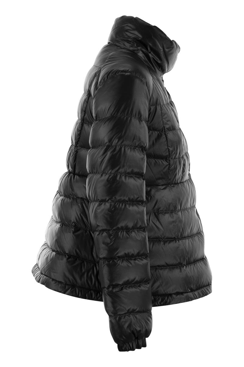 Black Down Jacket with Button Closure and Stand Up Collar for Women