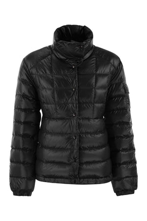 Black Down Jacket with Button Closure and Stand Up Collar for Women