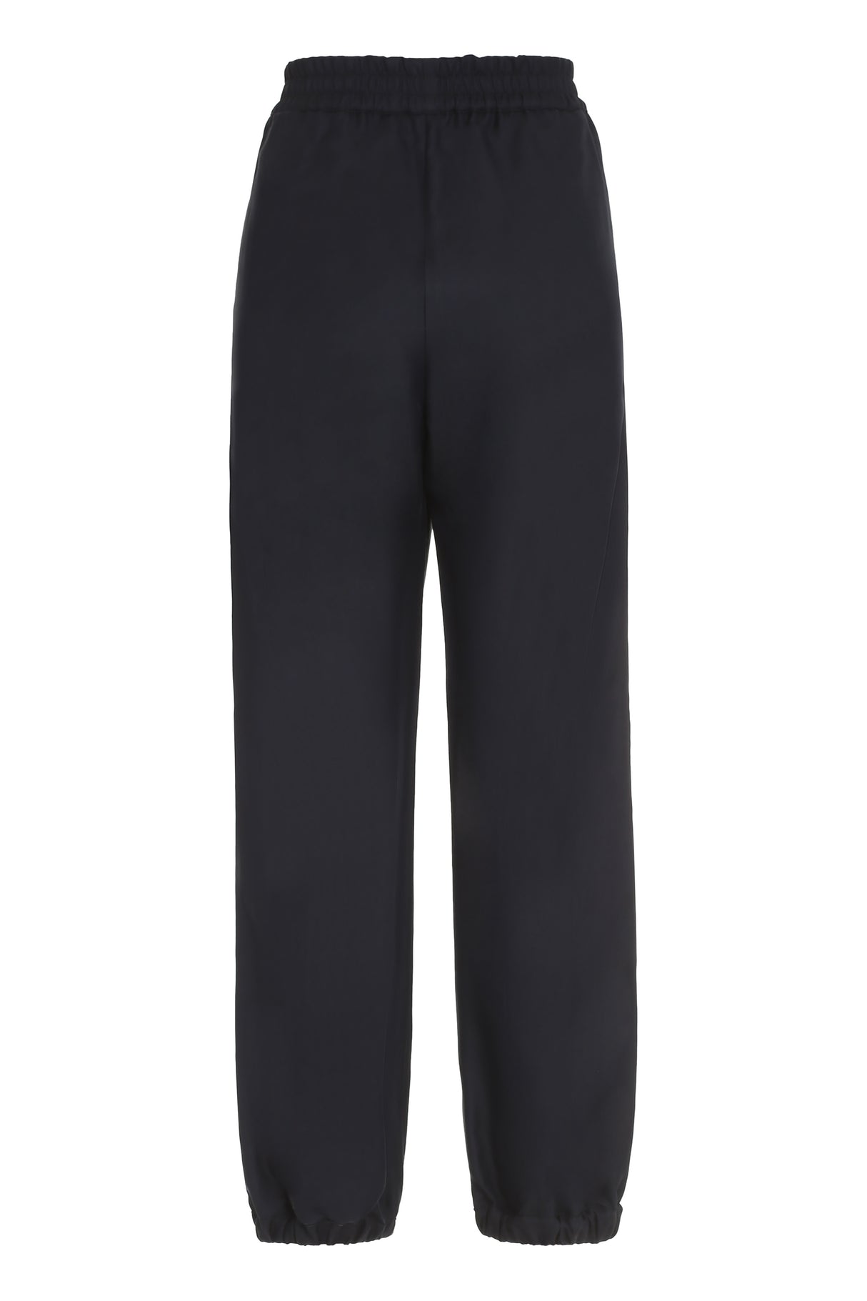 MONCLER Blue Cotton-Twill Bush Trousers with Logo Detail Side Bands and Elasticated Ankle Cuffs