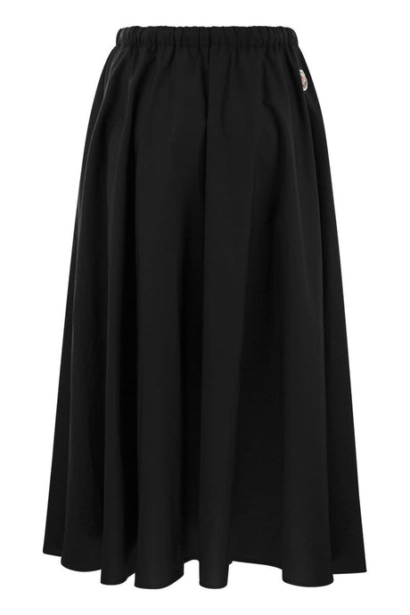 絲綢感 彈性腰帶 裙子 - 黑色