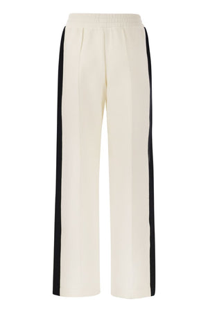 White Sporty Piqué Trousers with Sequin Bands for Women